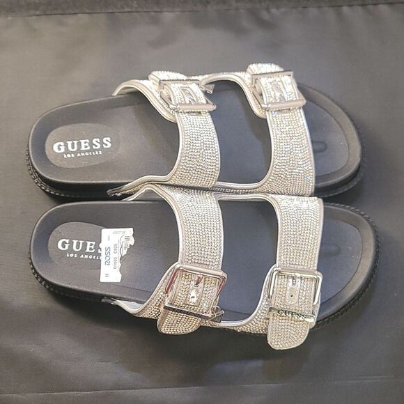 BRAND NEW GUESS GLASS STONES RHINESTONE SLIDE SANDALS - Picture 13 of 16
